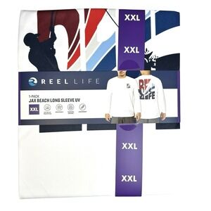 Reel Life Shirt‎ Mens 2XL White UPF 50+UV Long Sleeve Sun Fishing Swim Beach NEW